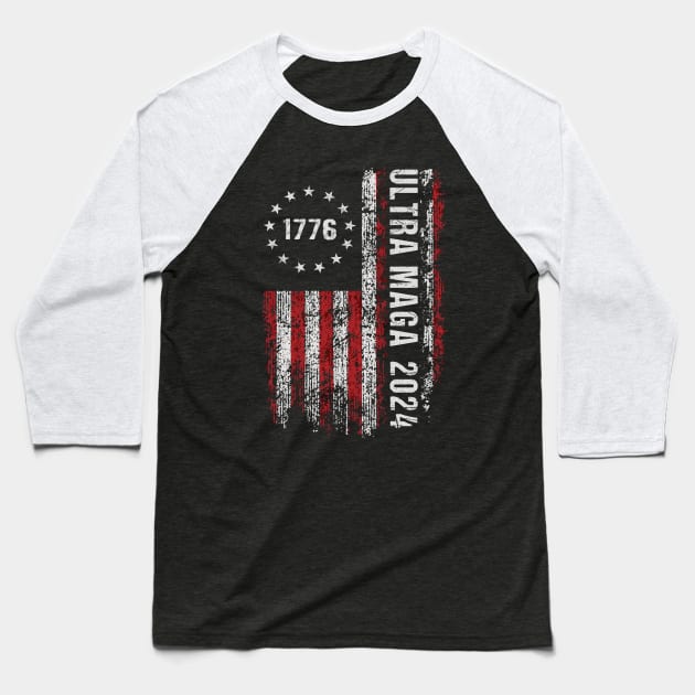 Ultra Maga 2024 God, Guns, and Trump Funny Baseball T-Shirt by TeeTypo